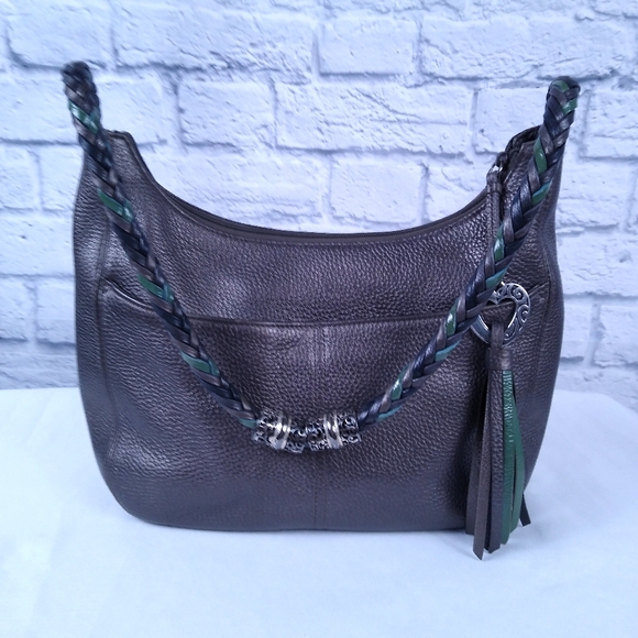 Brighton Handbags - Vintage Warm Grey/Silver Brighton Shoulder Bag with Tassel